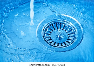 Kitchen Sink In Blue, Running Water