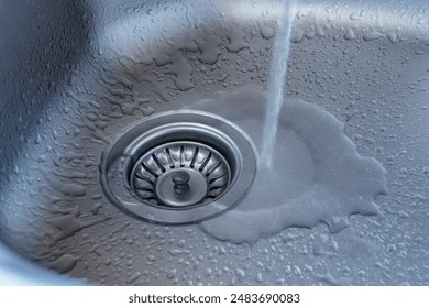 
Kitchen sink close up.
Stainless steal kitchen sink with water drops. 