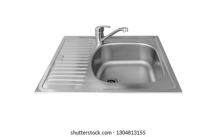 Kitchen sink with tap isolated on white background
