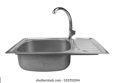 Kitchen Sink With Tap Isolated On White Background