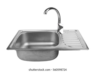 kitchen sink with tap isolated on white background