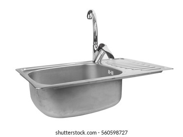 Kitchen Sink With Tap Isolated On White Background