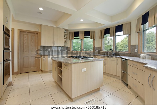 Kitchen Stovetop Island Oak Wood Cabinetry Stock Photo Edit Now