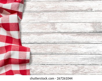 Kitchen Table Background With Red Picnic Cloth