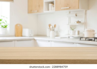 Kitchen table top for product display with blurred modern interior - Shutterstock ID 2288984759