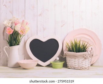 Kitchen Table Top In Rustic Shabby Chic Style, Pink Decorations