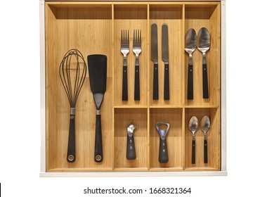 Kitchen Utensil Cutlery Drawer Organizer Tray With Simple Set Of Tools, Minimalist Order