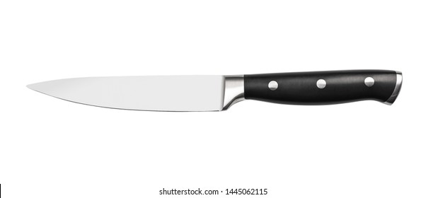 Kitchen utensils isolated on white background. Cutting sharp knife