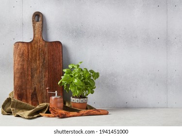 Kitchen Utensils On Concrete Countertop