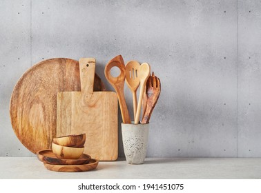 Kitchen Utensils On Concrete Countertop