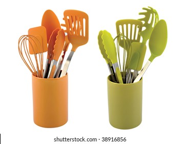 Kitchen utensils on white background