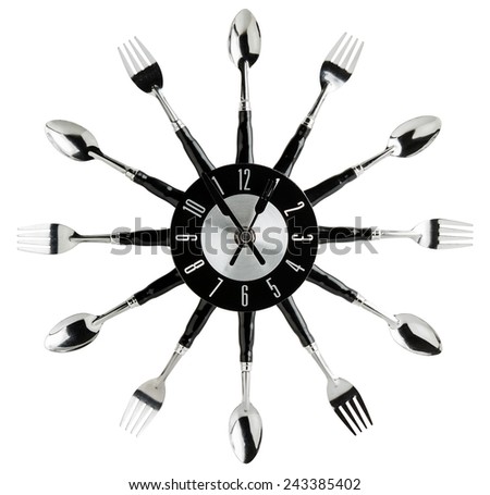 Kitchen wall clock made of silverware