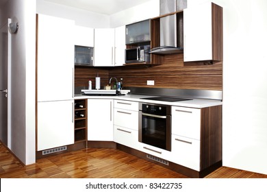 Kitchen in wooden and white tones - Shutterstock ID 83422735