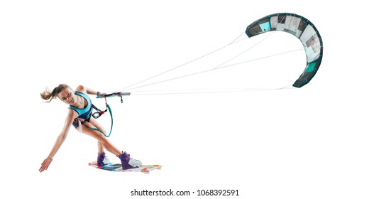 Kite Surfing Isolated On White