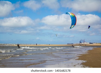 Kite Surfing On The Beach - Lytham St Annes, UK - 24 July 2011