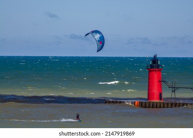 kite surfing on the great lakes - Michigan - USA - Shutterstock ID 2147919869