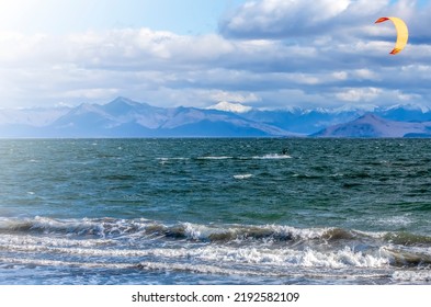 Kite Surfing On Kamchatka Peninsula In Summer