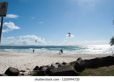 Kite Surfing At Rainbow Bay, Kirra, Tweed Heads.