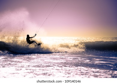 Kite Surfing In Waves.