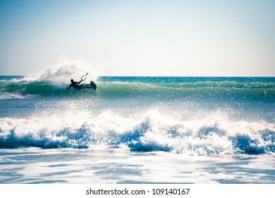 Kite Surfing In Waves.