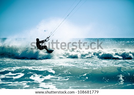 Kite surfing in waves. Splash