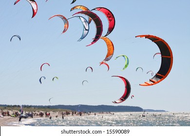 Kiteboarding Competition, Many Kites In The Sky