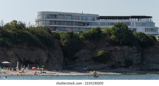 Kiten, Burgas Province, Bulgaria. 02.08.2021. Holidaymakers, on the Black Sea coast. People sunbathe on the beach and swim in the sea.