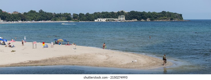Kiten, Burgas Province, Bulgaria. 31.07.2021. Holidaymakers, on the Black Sea coast. People sunbathe on the beach and swim in the sea.