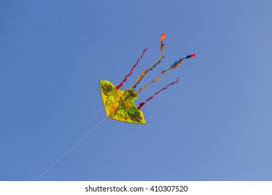 Kites Flying In Cloudless Sky At The Kite Field At Ho Chi Minh City, Vietnam