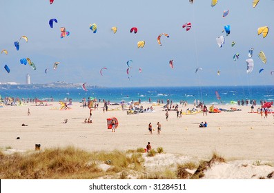 Kites Flying Over Tarifa Beach