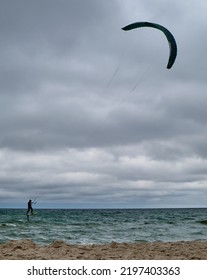 Kitesurfing in the Baltics Sea, moody weather solo kiteboarding