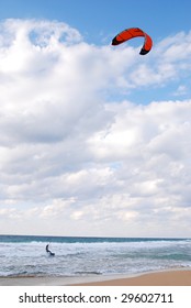 Kiting on a beach