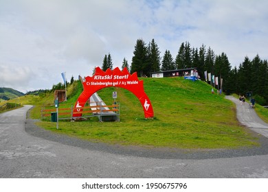 Kitzbuhel, Austria - July 28, 2017. Hahnenkamm Ski Race Start Point And The Austrian Alps In Summer, Kitzbuhel, Tirol, Austria.