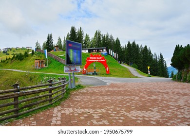 Kitzbuhel, Austria - July 28, 2017. Hahnenkamm Ski Race Start Point And The Austrian Alps In Summer, Kitzbuhel, Tirol, Austria.