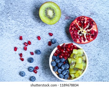 Kiwi, Blueberry and Pomegranate Fruit on bowl. Healthy food concept.   - Powered by Shutterstock