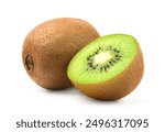 Kiwi fruit with cut in half isolated on white background.