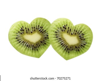 Kiwi Fruit In The Form Of Heart, Isolated On A White Background