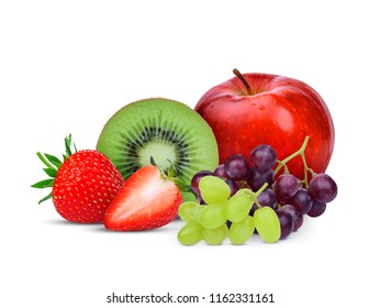 kiwi fruit,strawberry,grape and red apple isolated on white background, mix fruit for health - Shutterstock ID 1162331161