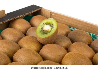 Kiwi slice in fruit box isolated on white