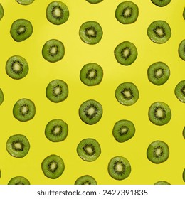 Kiwi slices seamless pattern creative flat lay.