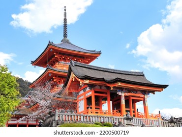 Kiyomizu-dera Temple (Clean Water Temple). Spring Time In Kyoto, Japan. Sakura Blossom Season. Japanese Hanami Festival. Cherry Blooming Season In Asia