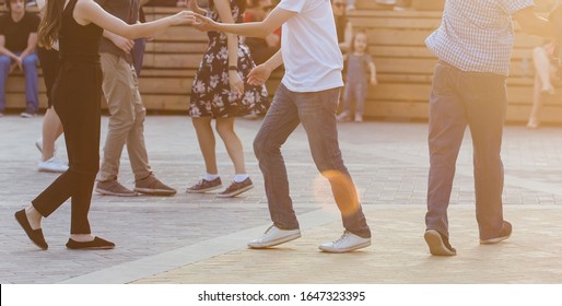 Kizomba, Bachata Or Salsa Concept - Couple Dancing Social Dance On Open Air Party.