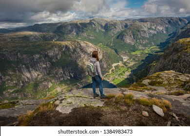 Kjerag Top Way View With A Girl