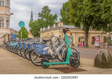 Klagenfurt, Austria. August 8, 2022. Electric Bike Rental In The Center Of Klagenfurt
