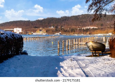 Wörthersee in Klagenfurt on a sunny day in winter, Austria