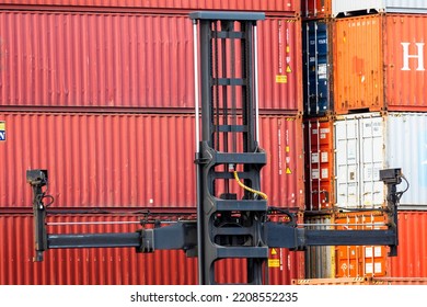 Klaipeda Lithuania 2022-09-10
Crane Operator Picking Up A  Sea Container In The Port Of Klaipeda.