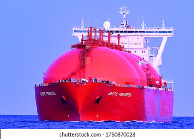 Klaipeda,Lithuania-April 19,2020: LNG Tanker ARCTIC PRINCESS in the Baltic Sea.