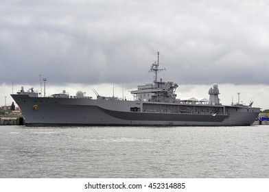 KLAIPEDA,LITHUANIA-JULY 03:military Ship USS Mount Whitney In Port On July 03,2016 In Klaipeda,Lithuania.He Is A Blue Ridge Class Command Ship Of The US Navy; It Is The Flagship Of The Sixth Fleet.