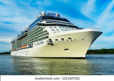 Klaipeda,Lithuania-June 09,2015:cruise liner Celebrity Eclipse in port.Celebrity Eclipse is a Solstice-class cruise ship, operated by Celebrity Cruises.