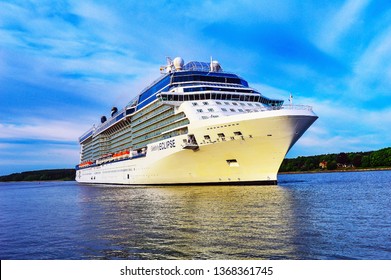 Klaipeda,Lithuania-May 28,2015:cruise liner Celebrity Eclipse. Cruise liner Celebrity Eclipse is a Solstice-class cruise ship, operated by Celebrity Cruises.